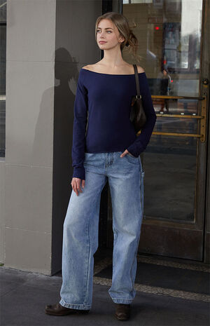 Navy Bonnie Off-The-Shoulder Top image number 2