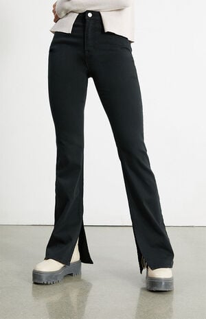 Black High Waisted Slim Flare Jeans image number 2