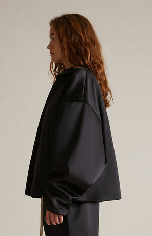 Women's Black Satin Bomber Jacket image number 3