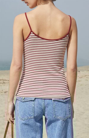 White & Burgundy Striped Skylar Tank Top image number 3