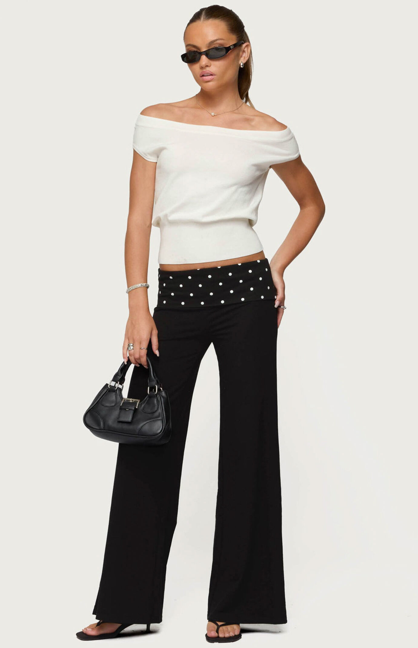 Edikted Reeva Polka Dot Fold Over Pants | Pacsun