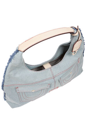 Arden Contrast Stitch Denim Hobo Bag image number 6
