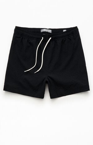 Solid Black Seersucker 4.5" Swim Trunks image number 1