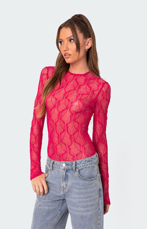 Lina Textured Sheer Lace Bodysuit image number 3