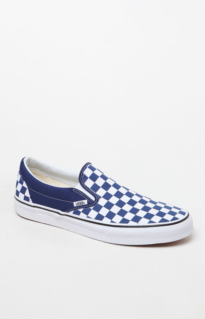 checkerboard vans blue