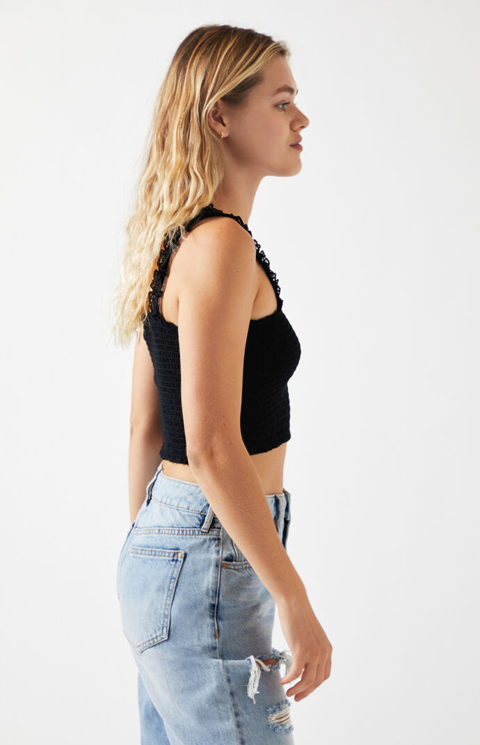 Lace Trim Smocked Tank Top