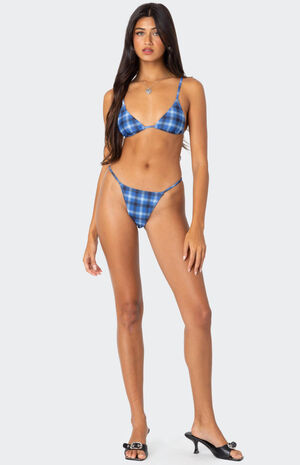 Preppy Plaid String High Cut Bikini Bottom image number 2