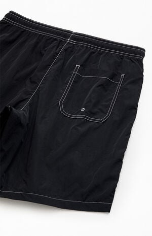 Black Baggy Contrast Crinkle 8" Swim Trunks image number 4