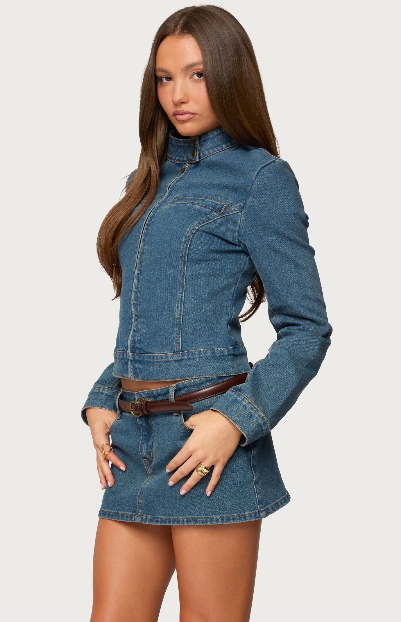 Edikted Josiee Stretchy Denim Moto Jacket