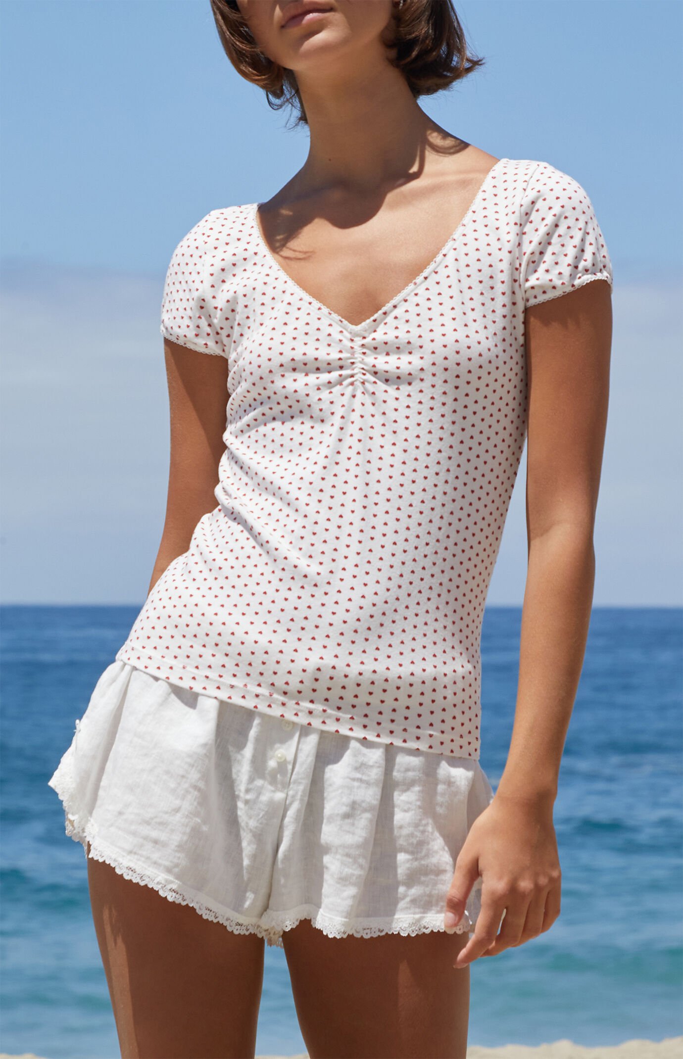 John Galt Heart Print Gina Cinched Top