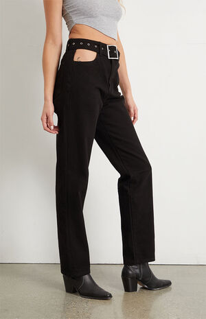 Black Cutout Straight Leg Jeans image number 3