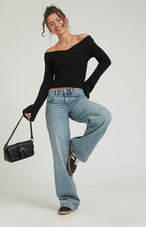 Casey Medium Indigo Twist Seam Low Rise Baggy Jeans image number 1