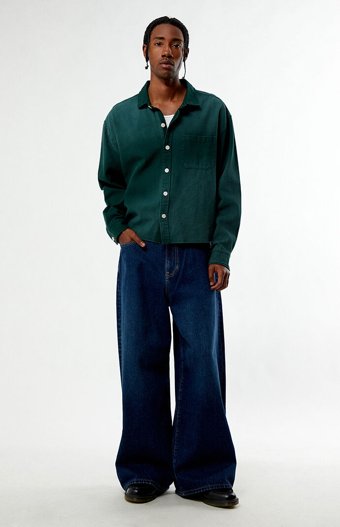 Pacsun Pike Washed Green Cropped Long Sleeve Work Shirt | Pacsun