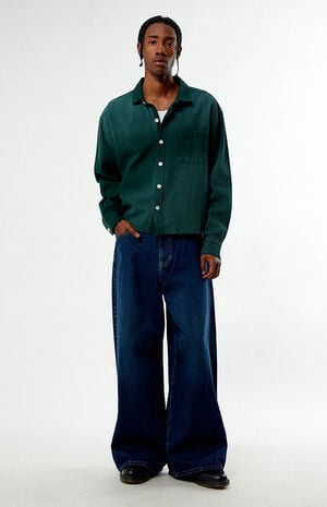 Pike Washed Green Cropped Long Sleeve Work Shirt image number 5