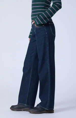 Sammy Ultimate Low Rise Straight Leg Jeans White Contrast Stitch Dark Blue image number 3
