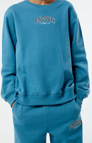 Blue Embroidered Crew Neck Sweatshirt image number 5