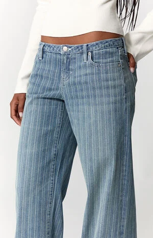 Kaia Ultimate Low Rise Baggy Jeans Stretch Striped Light Blue image number 6