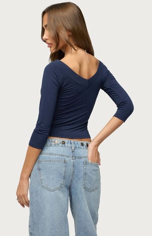 Cecilie Quarter Sleeve V Neck Top image number 3