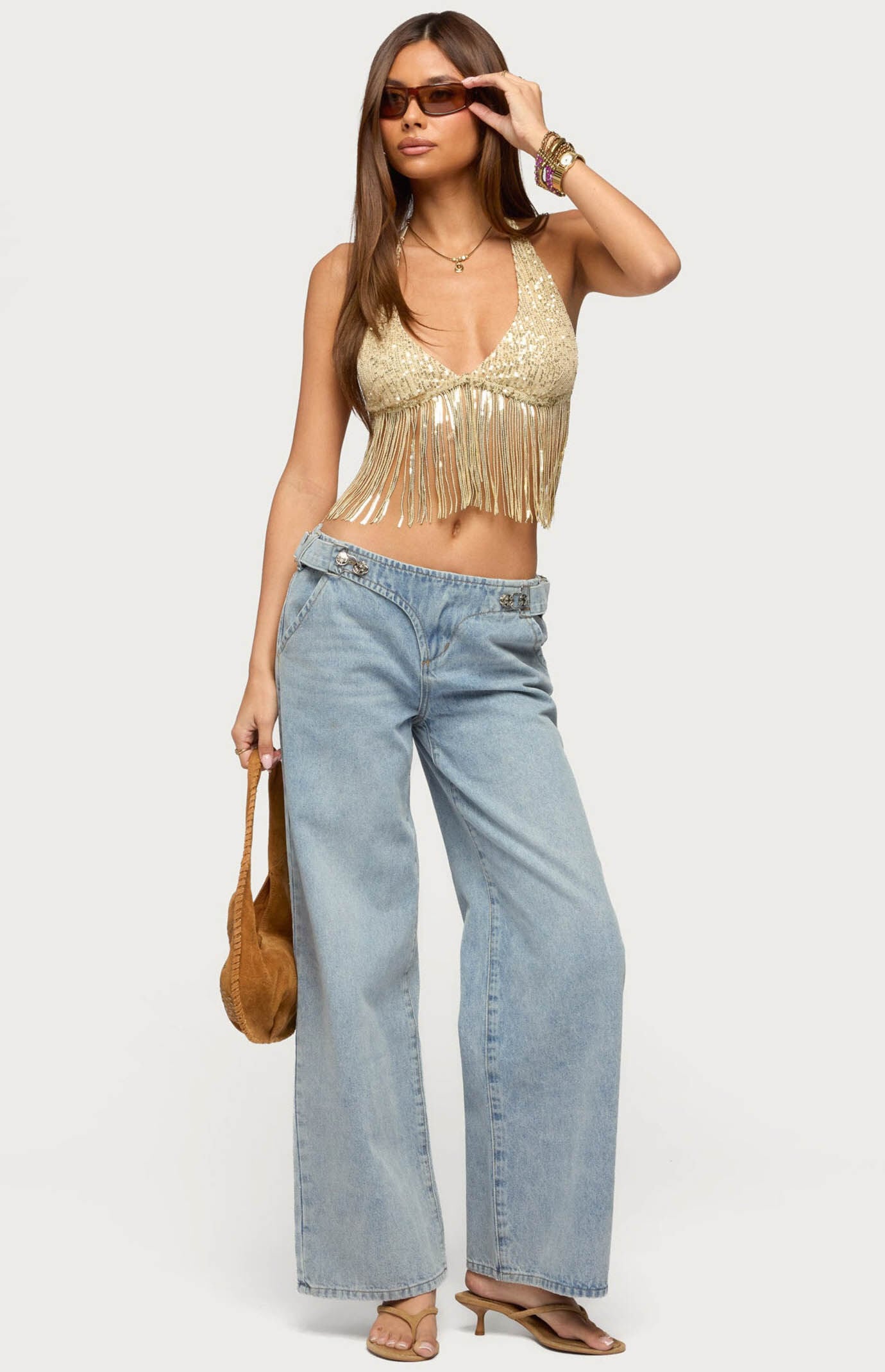 Edikted Azura Sequin Fringe Bra Top