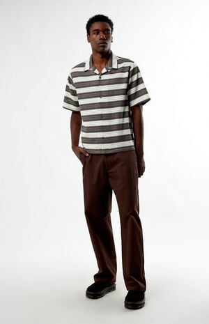 Striped Texture Oversized Resort Camp Shirt image number 4