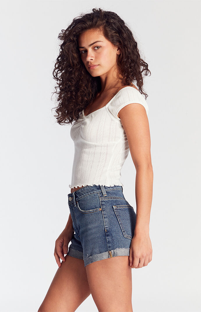 Pacsun Dark Indigo Roll Cuff Denim Mom Shorts | Pacsun