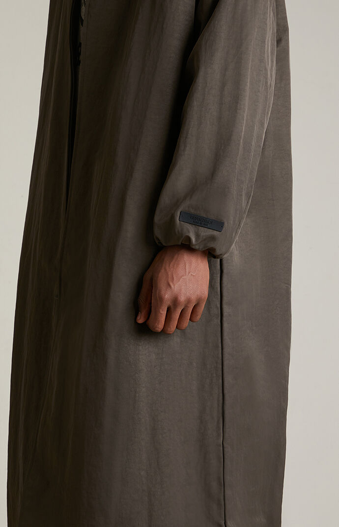 Fear of God Essentials Brown Textured Nylon Trench Coat PacSun