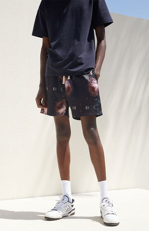 Black Floral Mesh Shorts image number 3