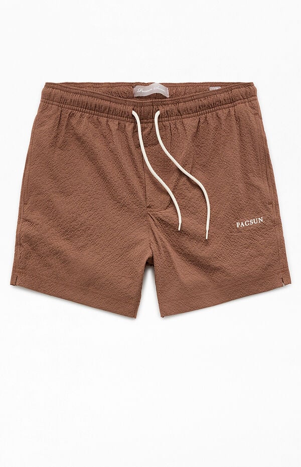 Pacsun Sail Brown Seersucker 4.5'' Swim Trunks