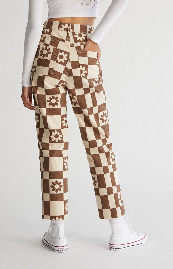 PacSun Eco Flower Checkerboard High Waisted Straight Leg Jeans