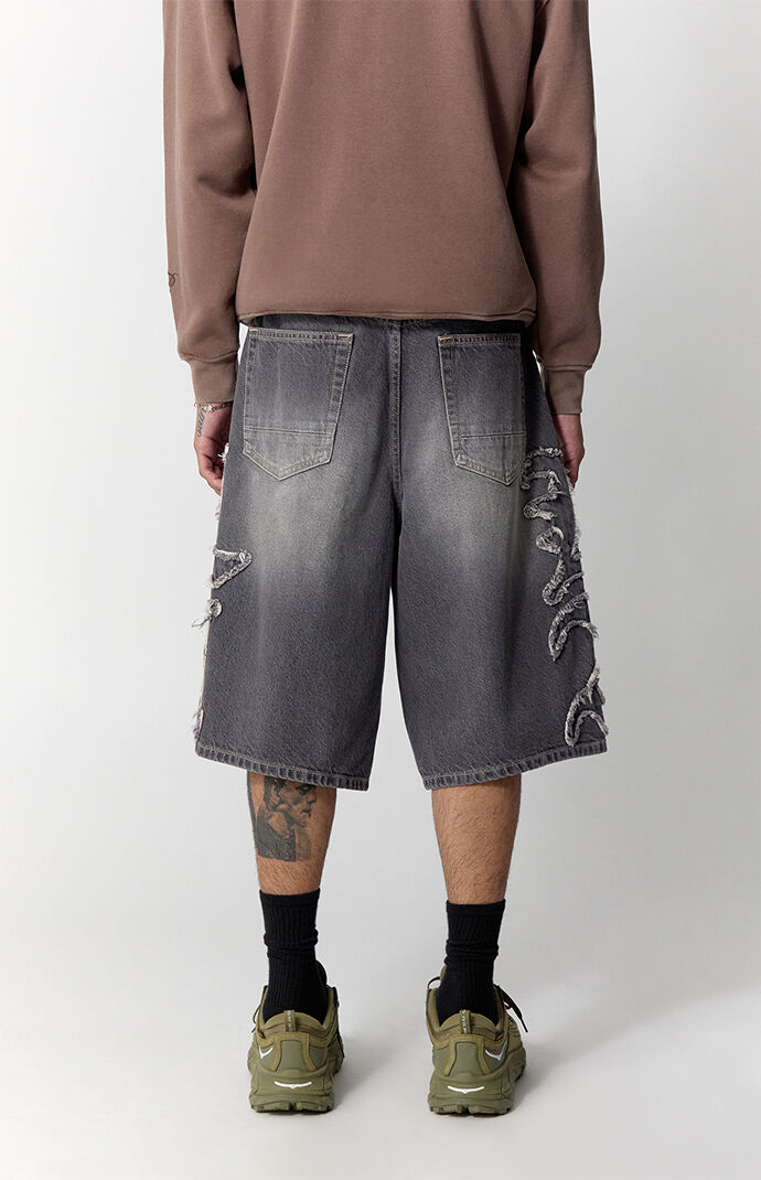 Pacsun Austin Extreme Baggy Jorts Frayed LA Applique Gray | Pacsun