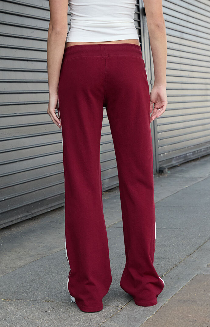 John Galt Burgundy Hilary Side Stripe Yoga Baggy Sweatpants