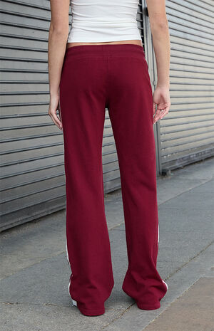 Burgundy Hilary Side Stripe Yoga Baggy Sweatpants image number 4