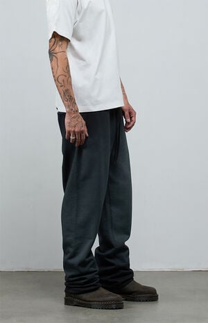 Black Washed Heavyweight Fleece Baggy Sweatpants image number 4