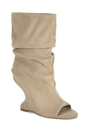 Women's Marin Nude Faux Suede Curved Wedge Booties image number 2