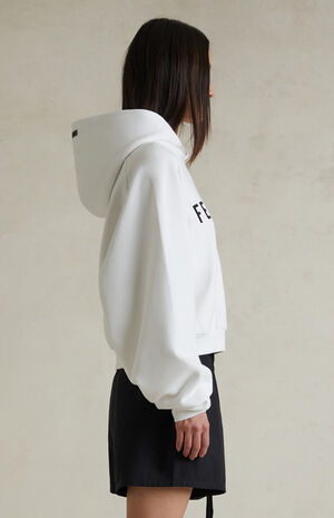 Women's Bright White Raglan Cropped Hoodie image number 3