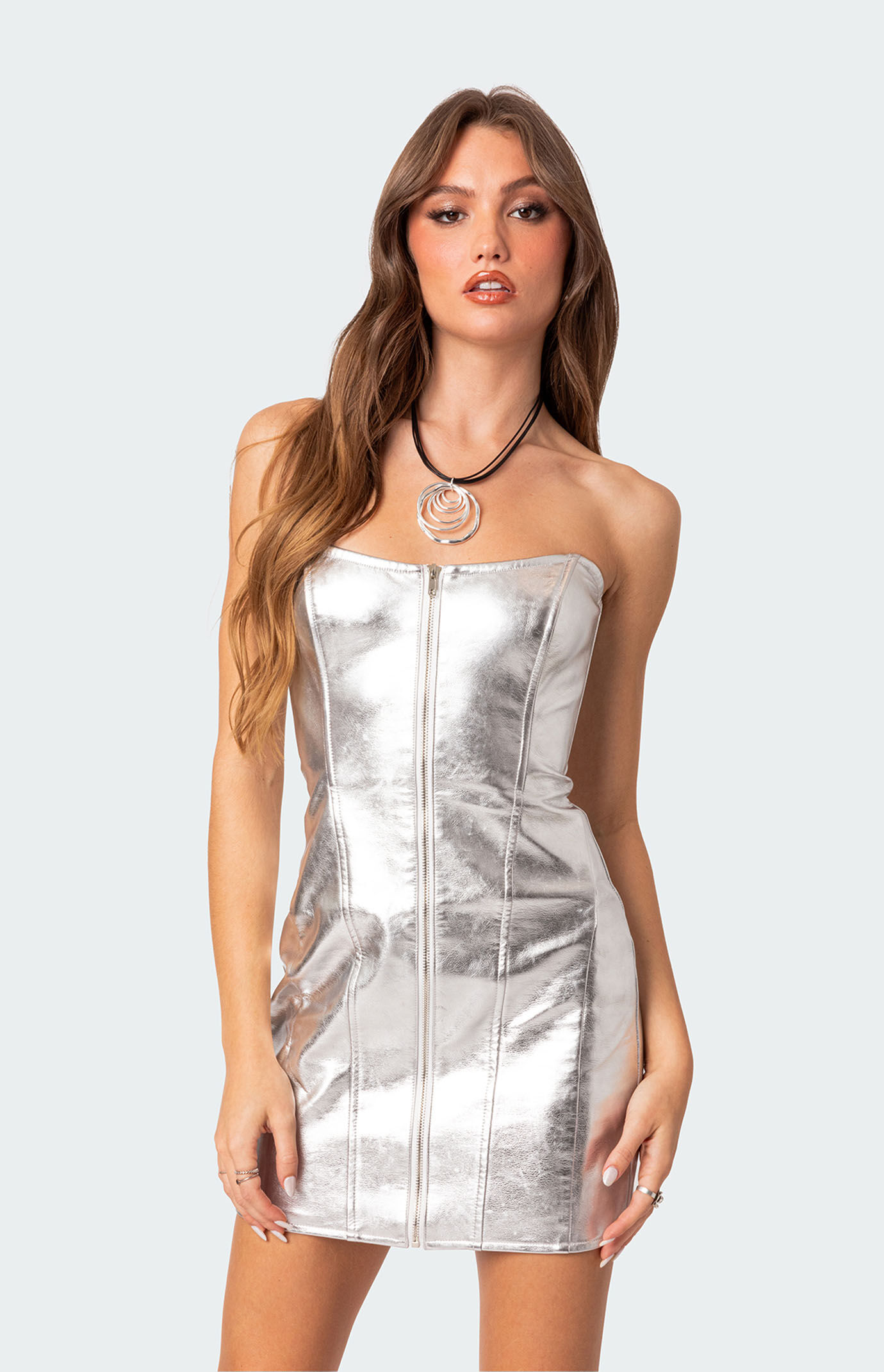 Edikted Astro Zip Up Metallic Mini Dress PacSun