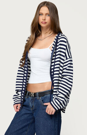 Safari Striped Knit Zip Up Hoodie image number 2