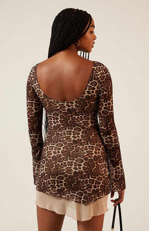 Leopard Back Plunge Mini Dress image number 3