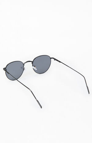 Black Metal Round Frame Sunglasses image number 2