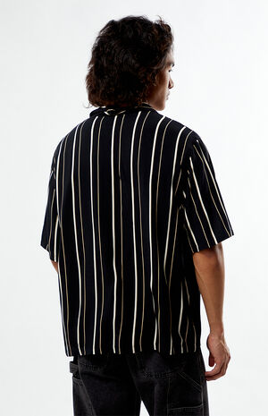 Black Striped Oversized Camp Shirt image number 4