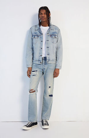 Light Blue Ripped 501 Original Fit Selvedge Jeans image number 1