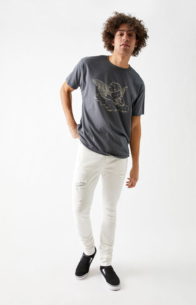 White Ripped Stacked Skinny Jeans