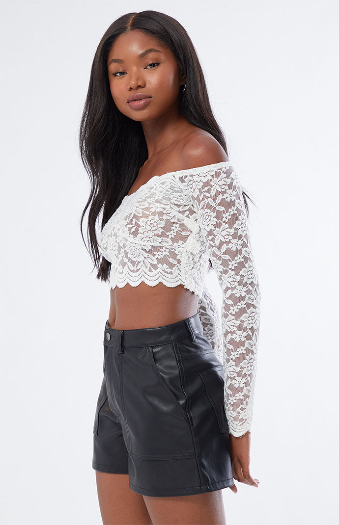 White leather high waisted shorts online