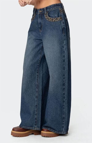 Gwen Leopard Detail Low Rise Jeans image number 3