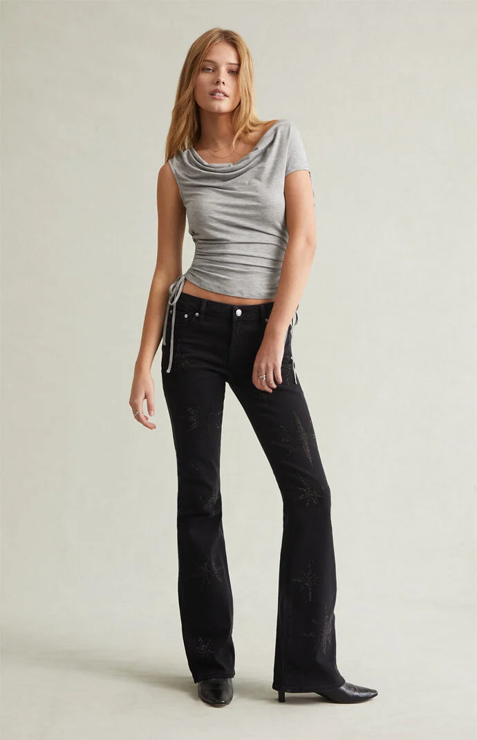 Pacsun Jade Low Rise Bootcut Jeans Stretch Rhinestone Star Black