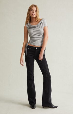 Jade Low Rise Bootcut Jeans Stretch Rhinestone Star Black image number 1