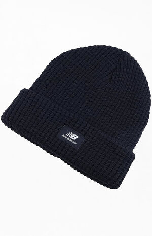 New Balance Black Knit Waffle Cuffed Beanie image number 1