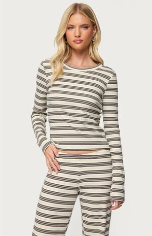 Avalie Striped Ribbed Long Sleeve T-Shirt image number 1