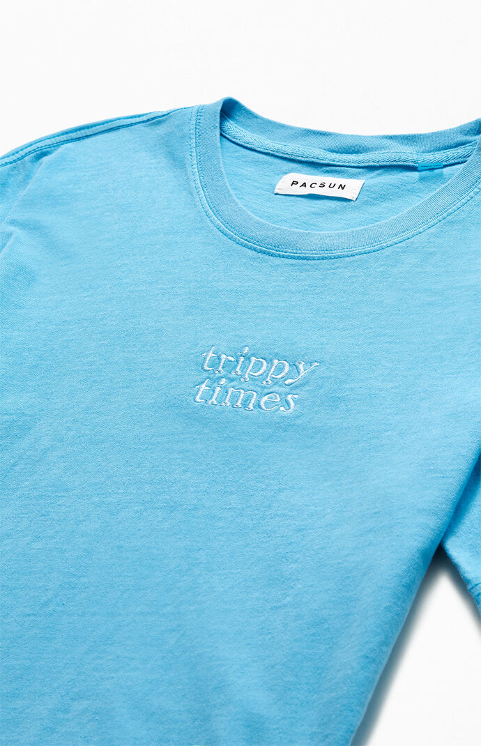Powder Blue Vintage Wash Embroidery T-Shirt