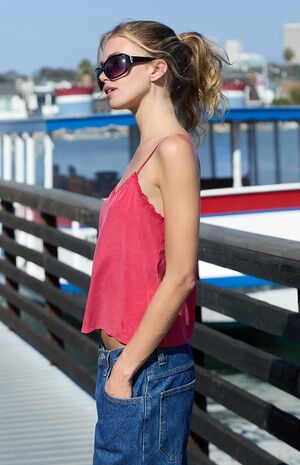 Red Satin Lace Tank Top image number 2